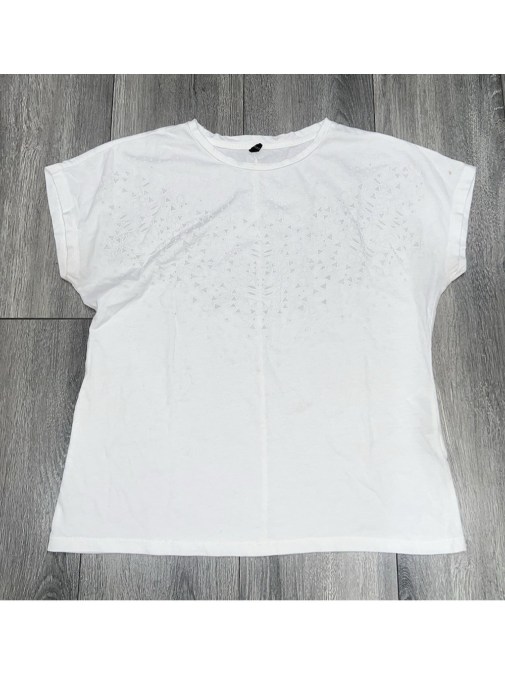 DeFanto White Top cotton t-shirt Y2K preppy M A006757